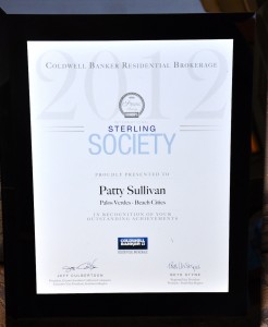 Patty Sullivan awarded Coldwell Banker's Sterling Society recognition for outstanding results in 2012.