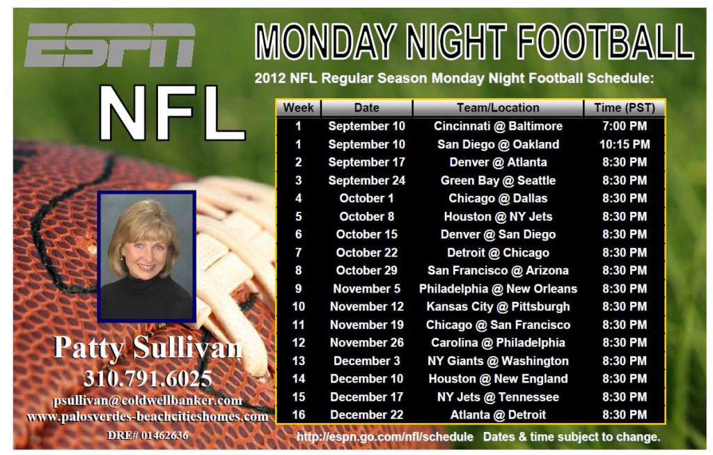 2012 Monday Night Football Schedule