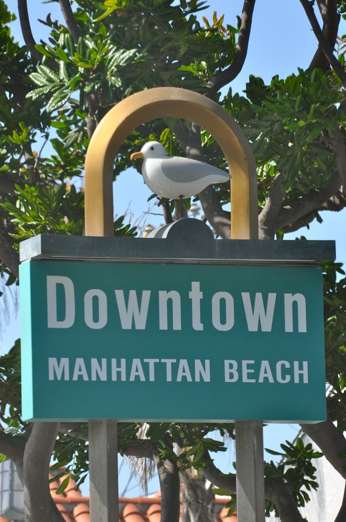 Downtown Manhattan Beach Sign with Seagull